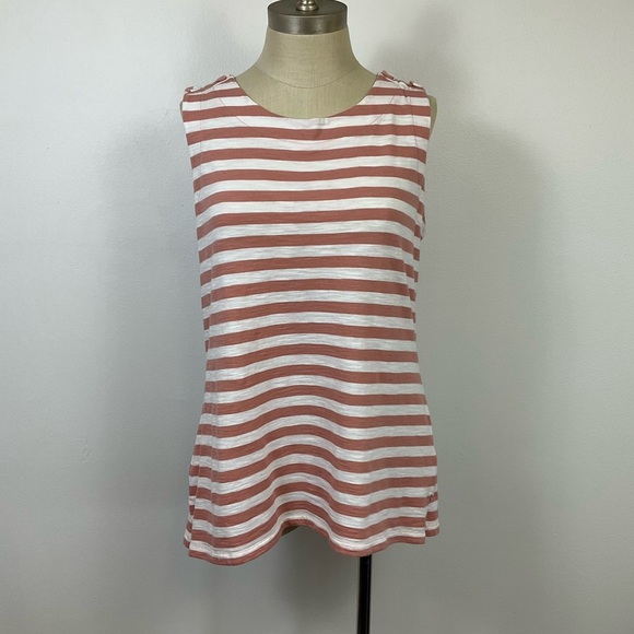 LIZ CLAIBORNE Women's Striped Mauve Pink & White Sleeveless Tank Tee Top, sz LG - Picture 1 of 8